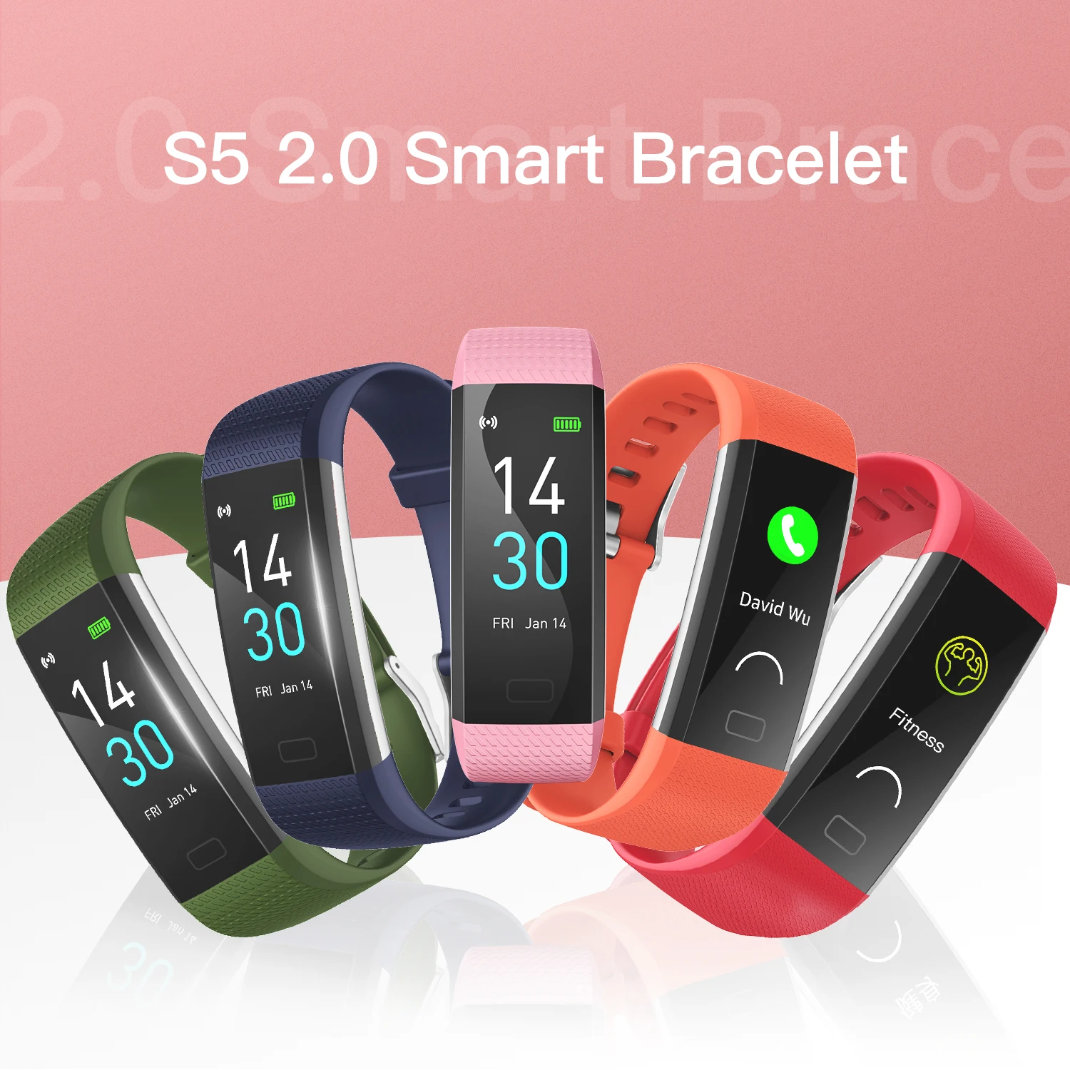 Wezone S5 2.0 Smart Bracelet Amazon Hot Sale CE Rohs Activity Heart Rate Sleep Quality Tracking Fitness Tracker