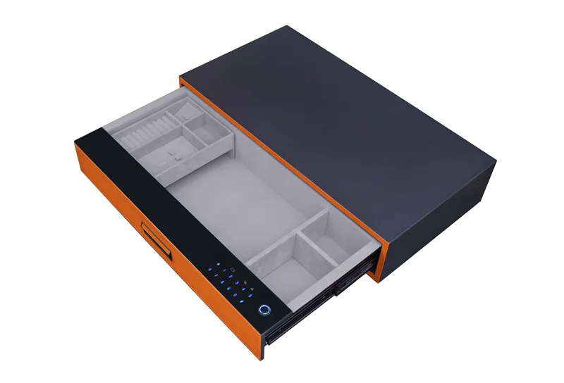 Automatic Pop Up Alloy Aluminum Secret Hidden Smart FingerPrint Leather Safe Box Cabinet Touch Password Lock Storage Drawers