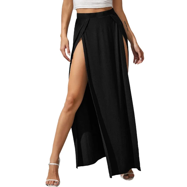 Customization Summer Beach High-rise Double Split Plain Long Skirts For Women