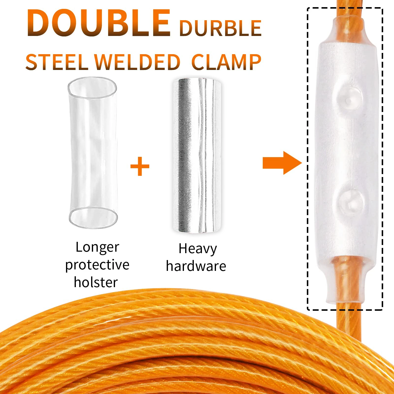 Steel wire dog leather belt, with stainless steel double fixed buckle, light and durable, outdoor, courtyard, camping