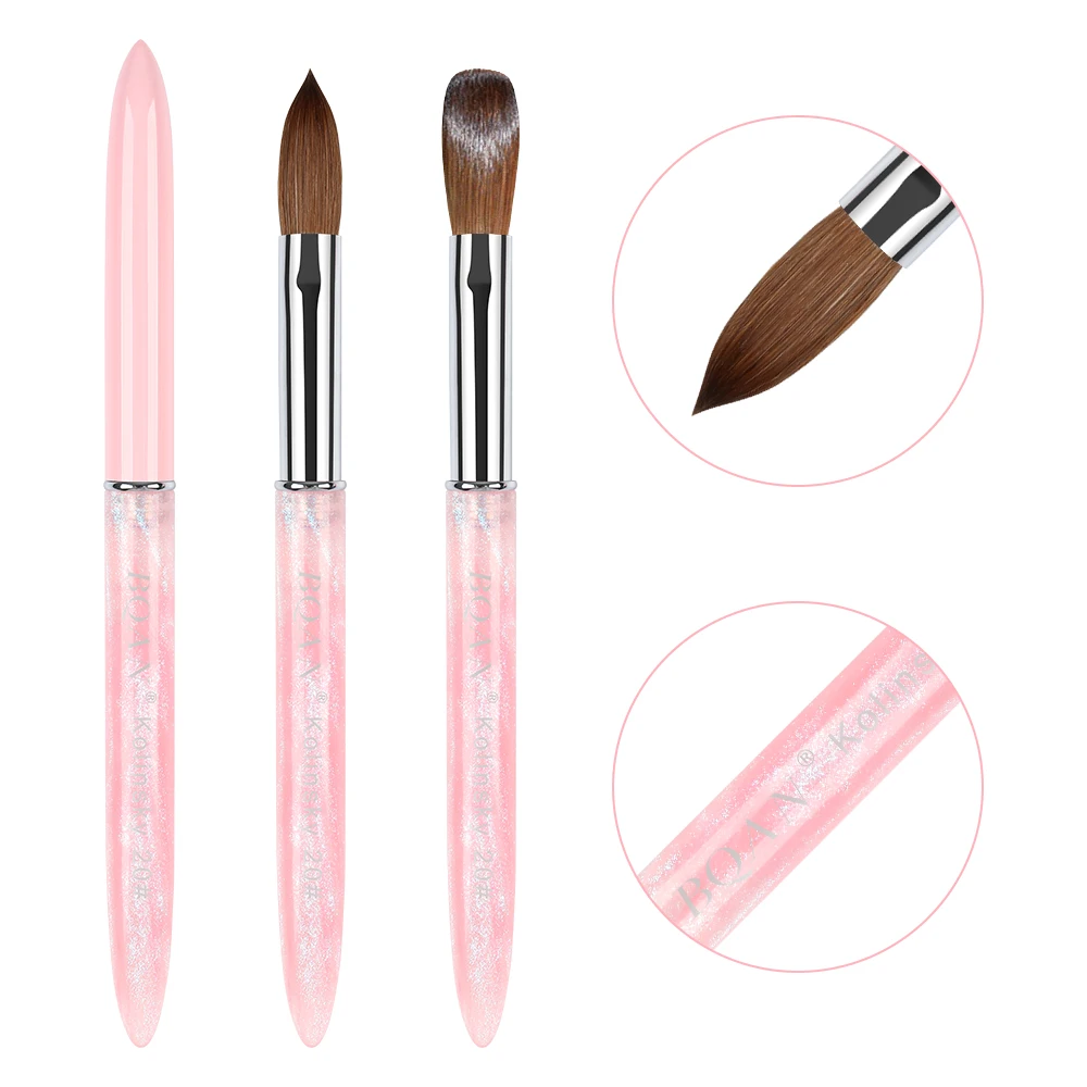 Factory Custom Logo Metal Acrylic Handle Acrylic Brush Pink Gradient Color 100% Pure Kolinsky Nail Art Brush Set