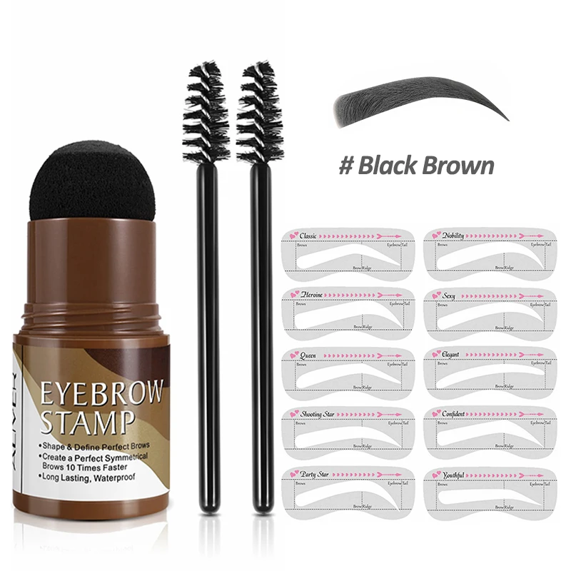 
ALIVER High Quality Makeup Set One Step Eyebrow Stamp Shaping Kit 10 Kind Eyebrow Stencil Shaping Eyebrow Powder Stamp 