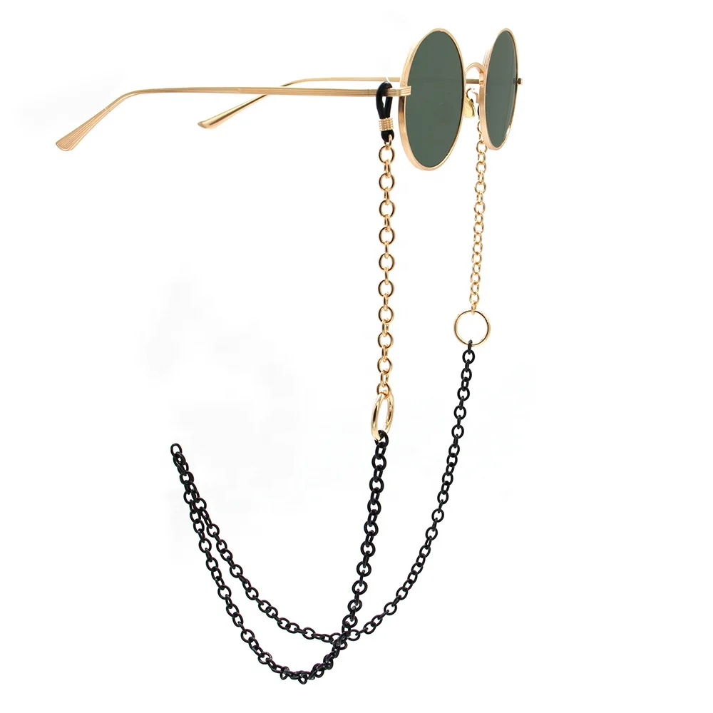 Лидер продаж, роскошная цепочка для очков на заказ, цепочка для солнцезащитных очков, черная металлическая цепочка для очков, шнур с золотым кольцом
