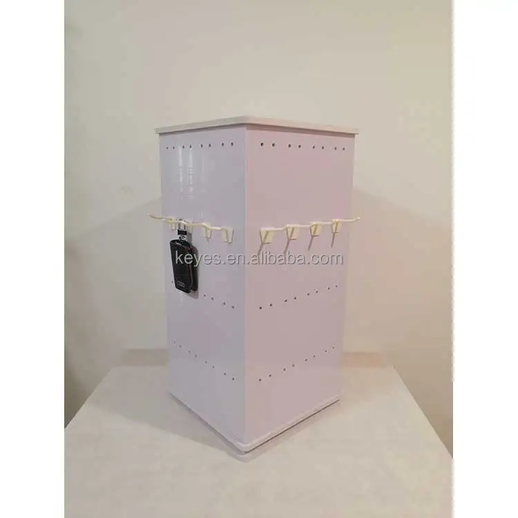 Customized Rotating Jewelry Display Stand Countertop 4 Sided Hanging Keychains PVC Display Rack With Hook