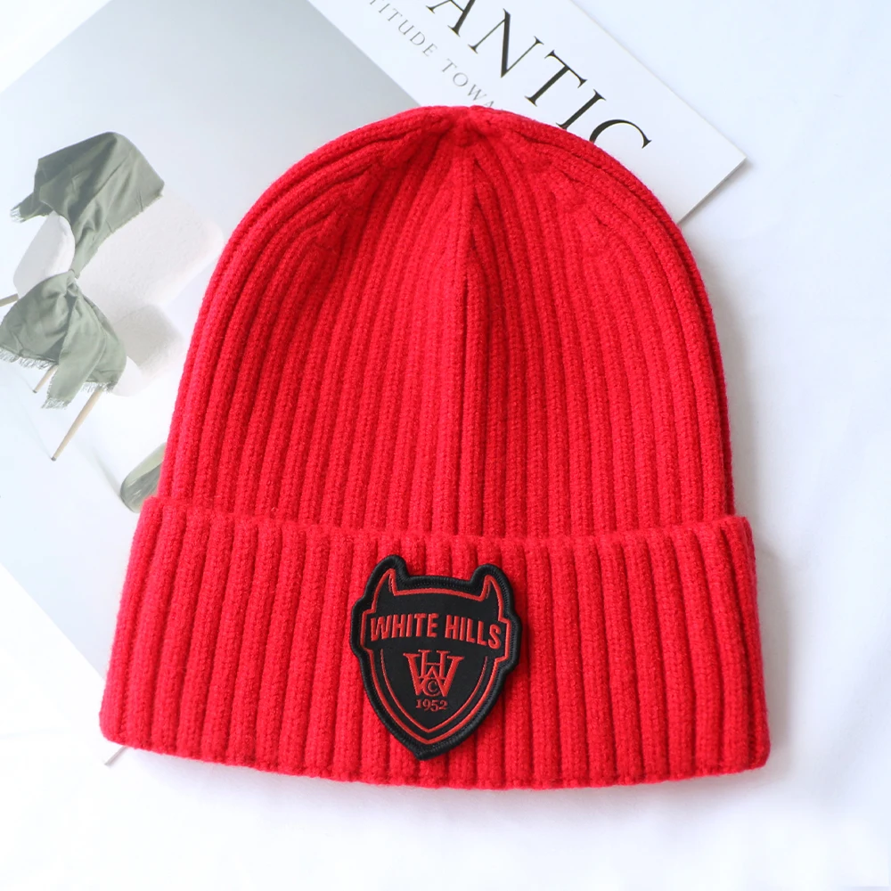Qianzun thick men ribbed patch cuff custom beanie wool beanie hat