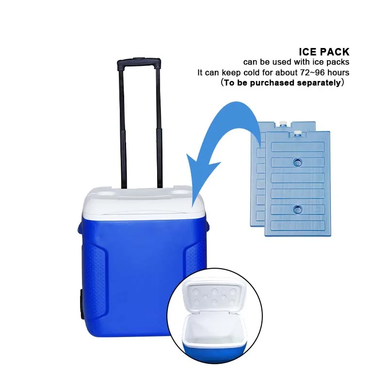 Popular 54L outdoor food fresh cold storage ice cooler box with wheels