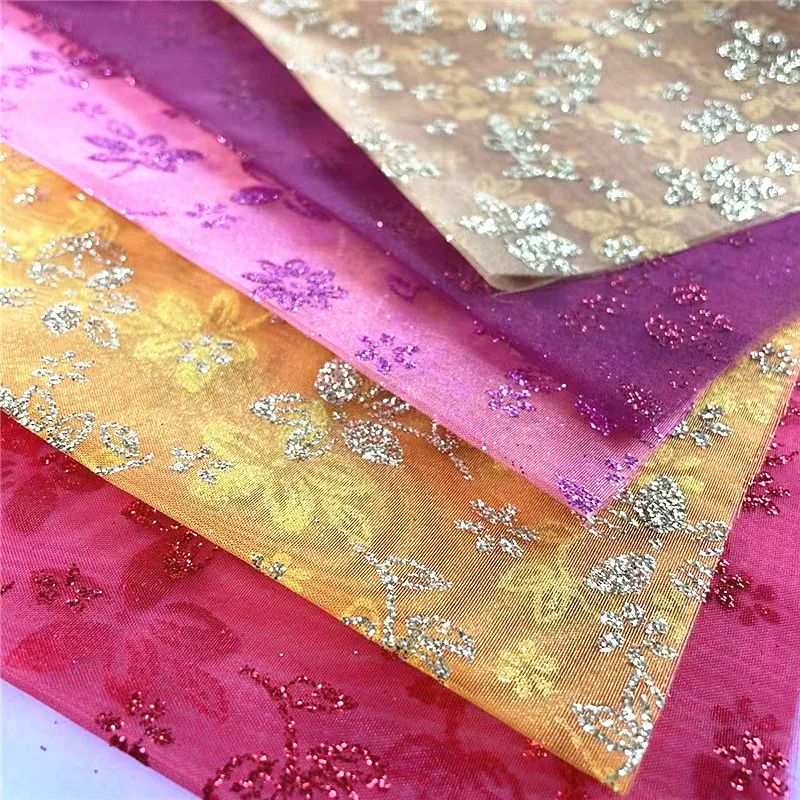 100% Poly Organza Glitter Printed  metallic  Dress Stage Costume Cloth Wedding  Fabric Designer Party Dance wear Bride fabric