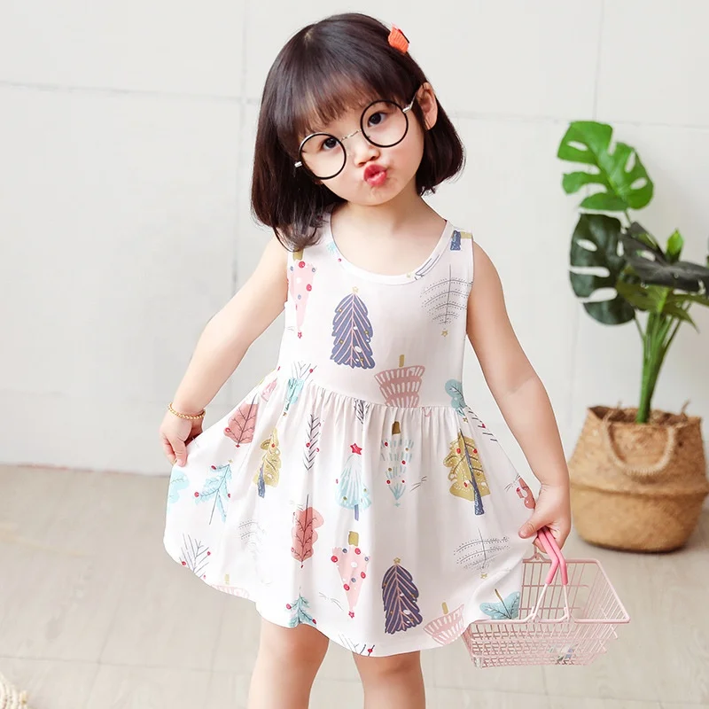 summer cheap cute print colorful newborn fancy party sleeveless baby girl dresses for 1 year kids