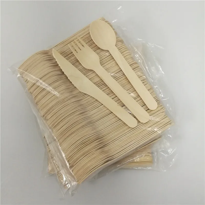 Birch wood edged knife deep spoon 160mm 140mm biodegradable fork and spoon