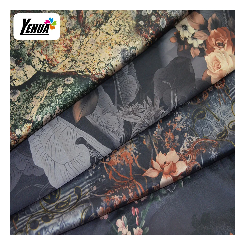 Custom Digital Printed Armaini Silk Satin Sateen Fabric 100% Polyester Satin Floral Fabric for Lady Gown Dress Pajama