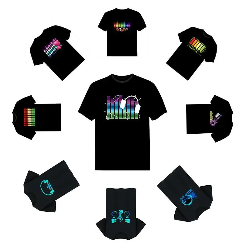 DJ светодиодный мигающий звуковой эквалайзер E-Q Rave Light Up Disco футболка одежда
