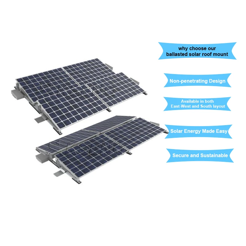 Easy Install Solar Mounting System Roof Top Solar Panels Mounts East West Solar Ballasted Flat Roof Mounting Structure