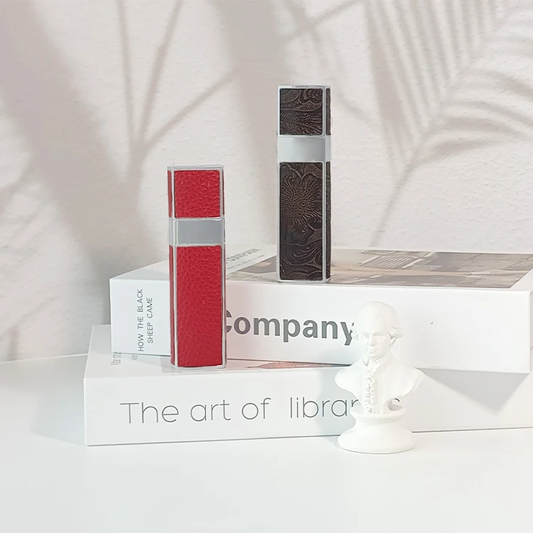 wholesale custom low moq 8ml 10ml 15ml square refill leather spray bottle atomizer luxury perfume bottle with box package