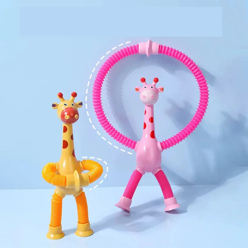 Stretchy Tube Giraffe Puzzle Toy Novelty Decompression Toy Cartoon Suction Cup Telescopic Giraffe Shape Kids Toy