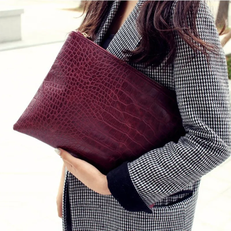 
Wholesales Women Crocodile Leather Handbags Envelope Clutch Bag Wristlet Purse 