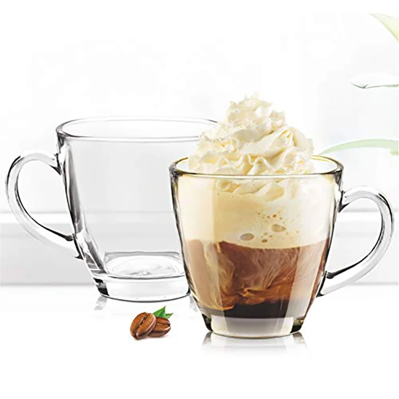 Transparent Oval Shape Square Crystal Clear Toughened Glass Tea Cup with Handle Cups Hot/Cold Drinks 185ml Glass Coffee Mug