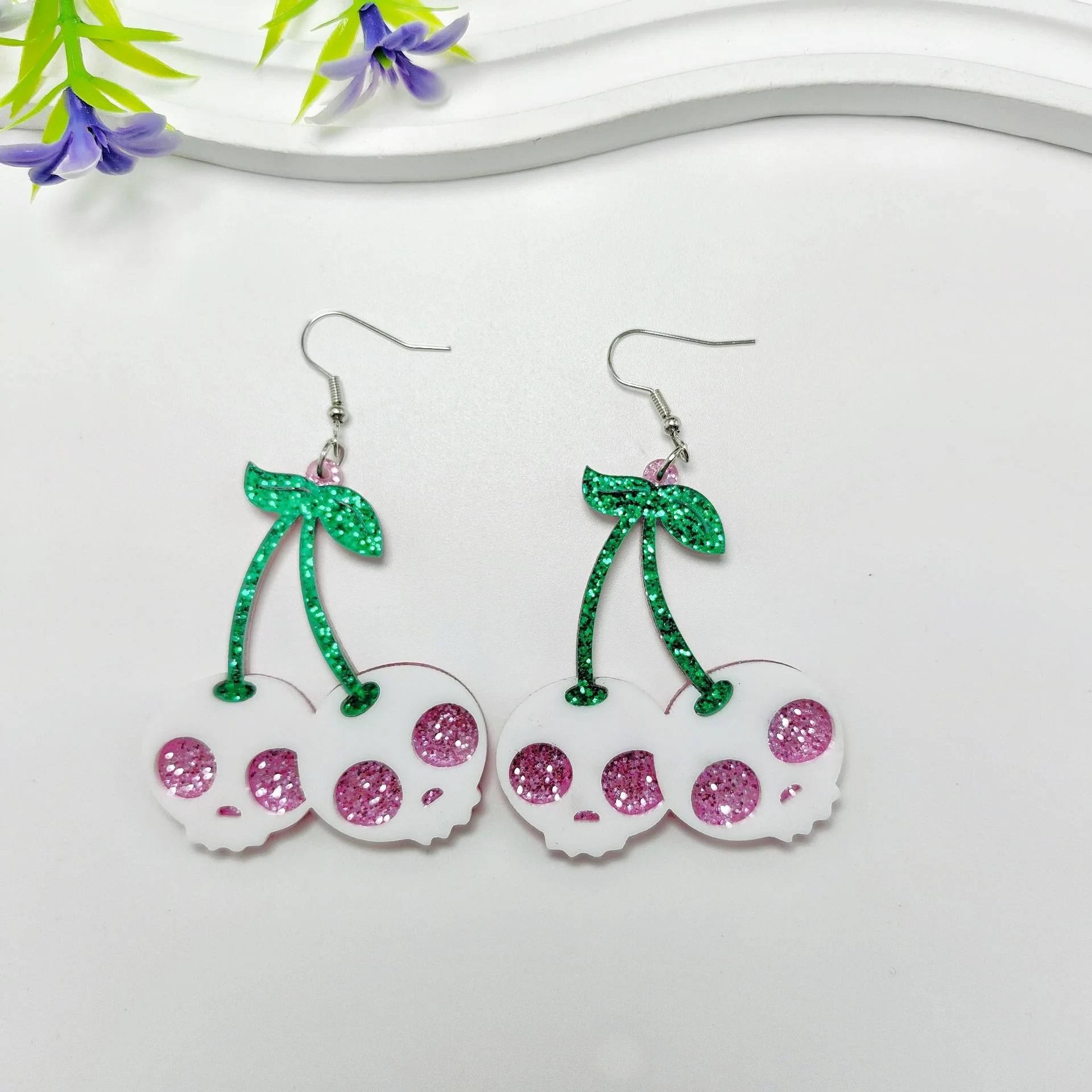Fashion Creative Colored Cherry Pendant Statement Earrings Horror Jewelry Cute Acrylic Halloween Bling Pumpkin Skull Earring
