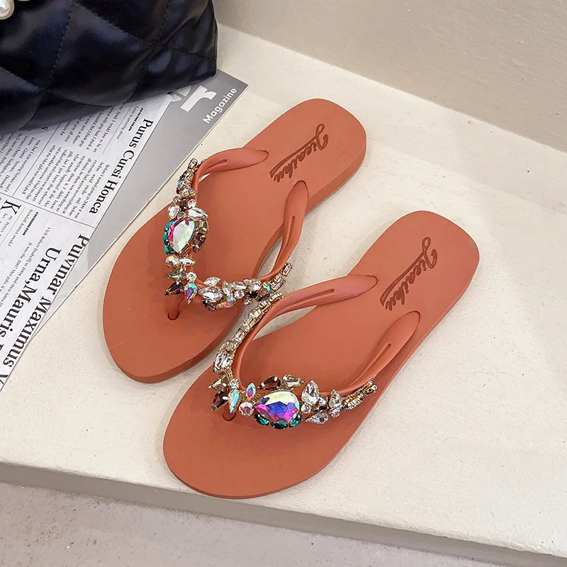 Anti-slip TPR outsole woman summer eva flip sandals luxury jewel flip flops