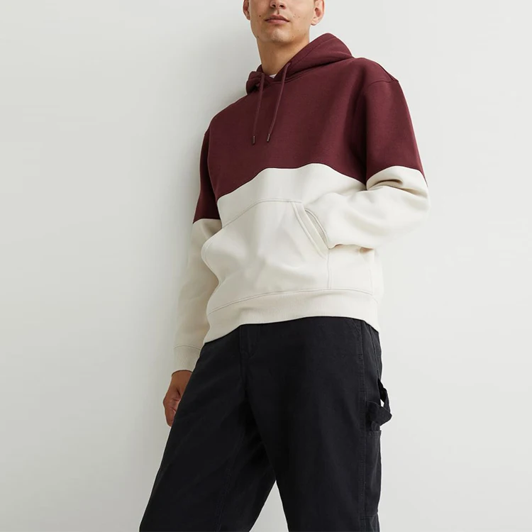 Factory Manufacture 100% cotton color-blocked plain hoodies men fleece sweatshirts street wear hoodies