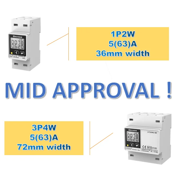MID 1P2W multi functional electric monitor RS485 63A din rail energy meter