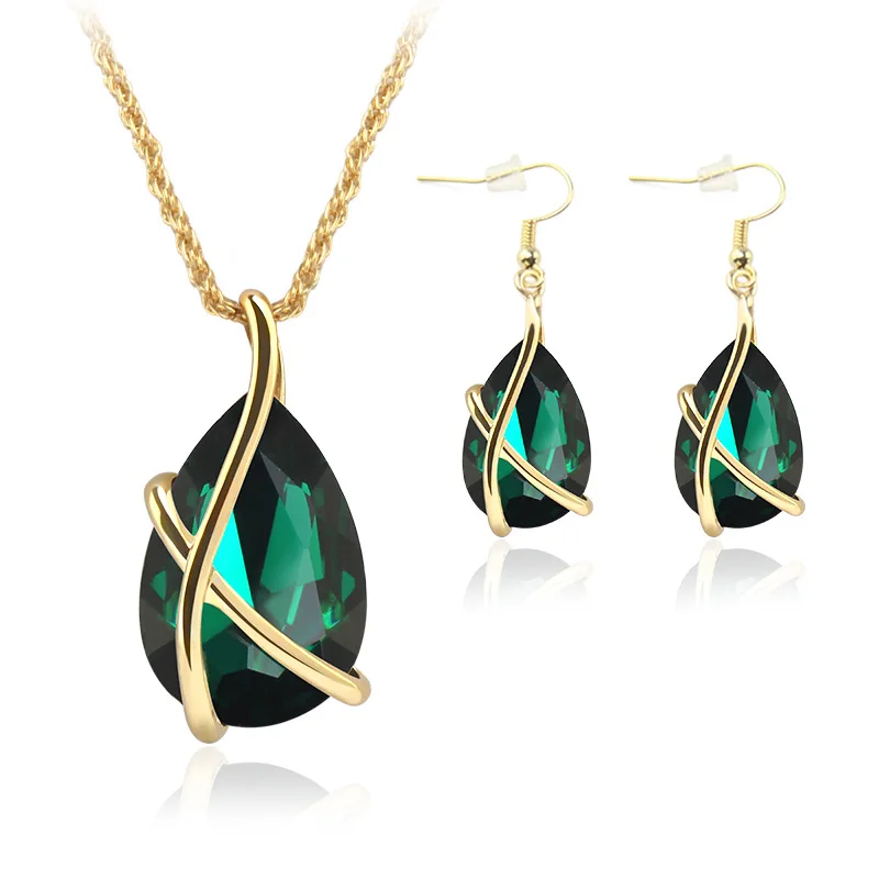 Lateefah Fashion 18k Gold Plated Big Crystal Necklace Earrings Jewelry Sets Dubai Gold Plated Jewelry Set