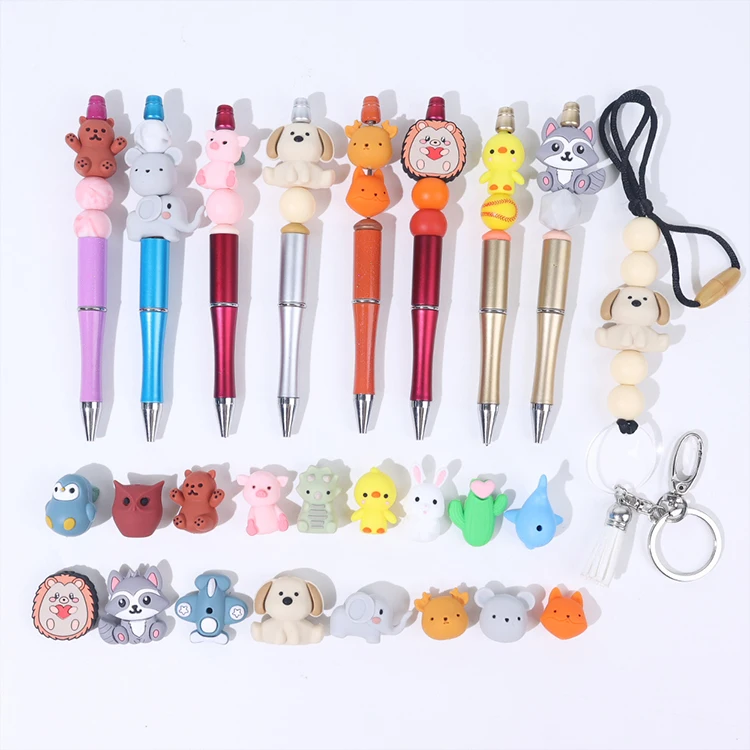In Stock Custom Teething Bulk Diy Pen 3d Animal Silicone Loose Beads Bpa Free Food 3d Charm Beads Wholesale 3d Focal Beads