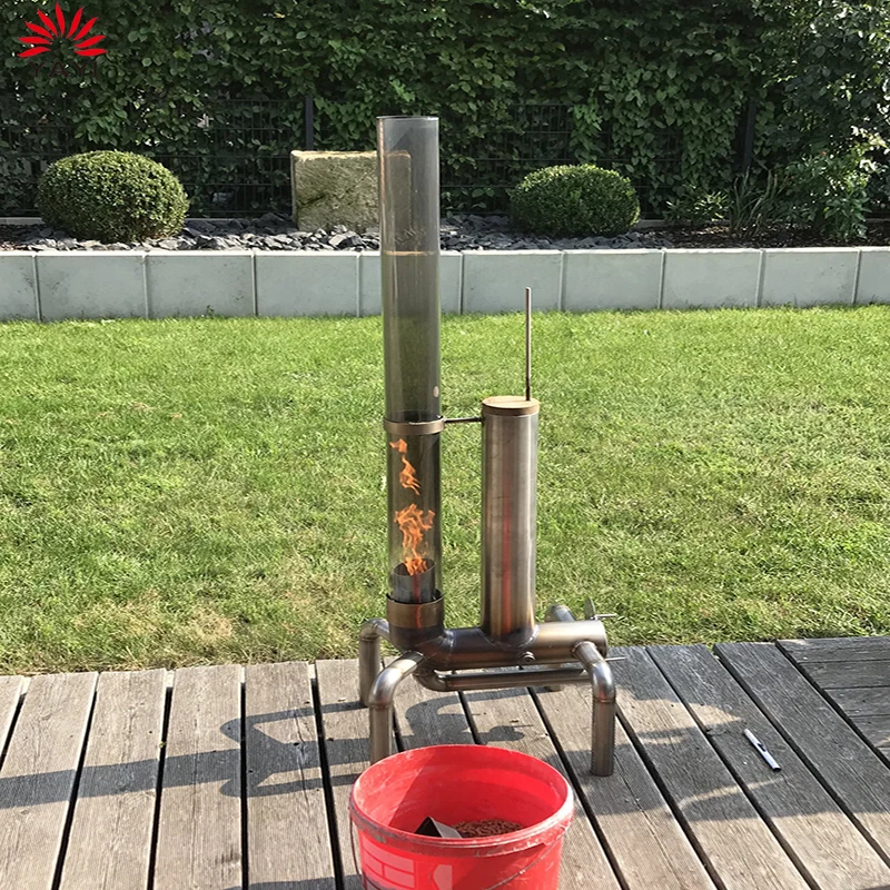 Garden Freestanding Outdoor Wood Pill Fire Torch Outdoor Rocket Stove with Glass Tube