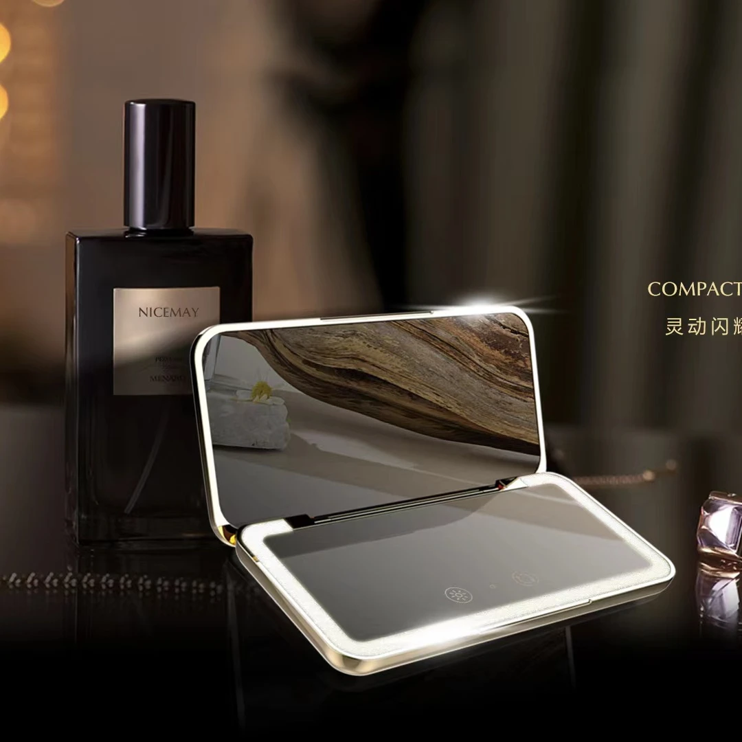 Custom Logo Pocket 1X 2X Travel makeup mirror White Cosmetic Portable  Led Mirror For Girls