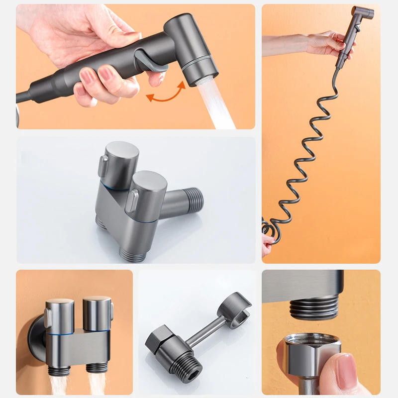 toilet accessory copper core black double control one-switch two-way triangle valve one divided into two spray gun faucet