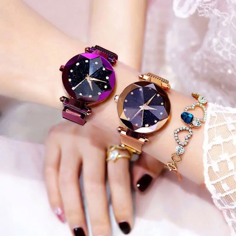 Wholesale Gift Starry Sky Women Watches Magnet Buckle Stylish Rose Gold Female Casual Quartz Wristwatch Lady Girls Watch