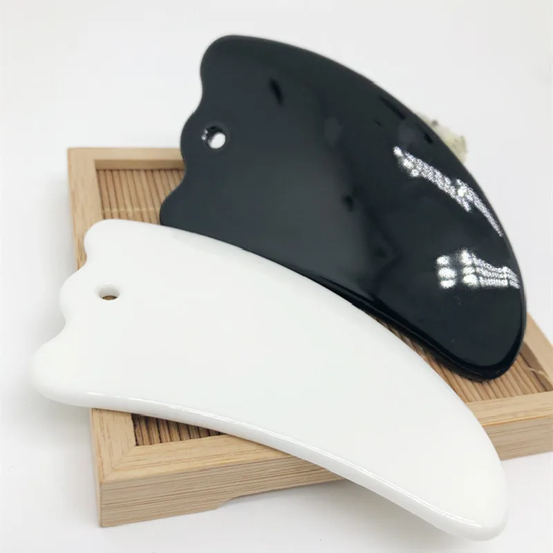 Chinese Manufacturer Guasha Tool For Facial Lifting Cave-Shaped Black Curb Ceramic Guasha Scraping Facial Massage Gua sha