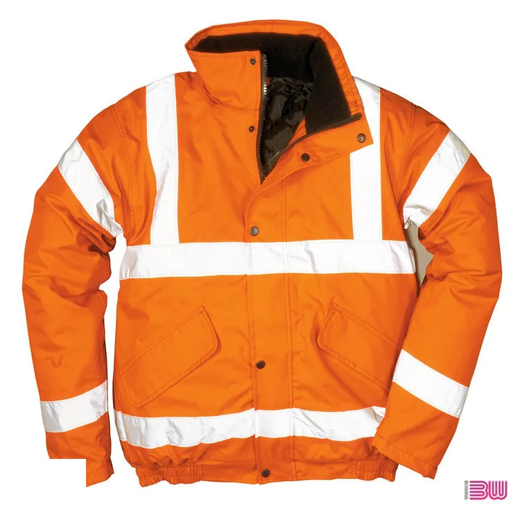 300d oxford with pu/pvc coating hi viz bomber jacket for winter workwear with high visibility reflective warning security ppe