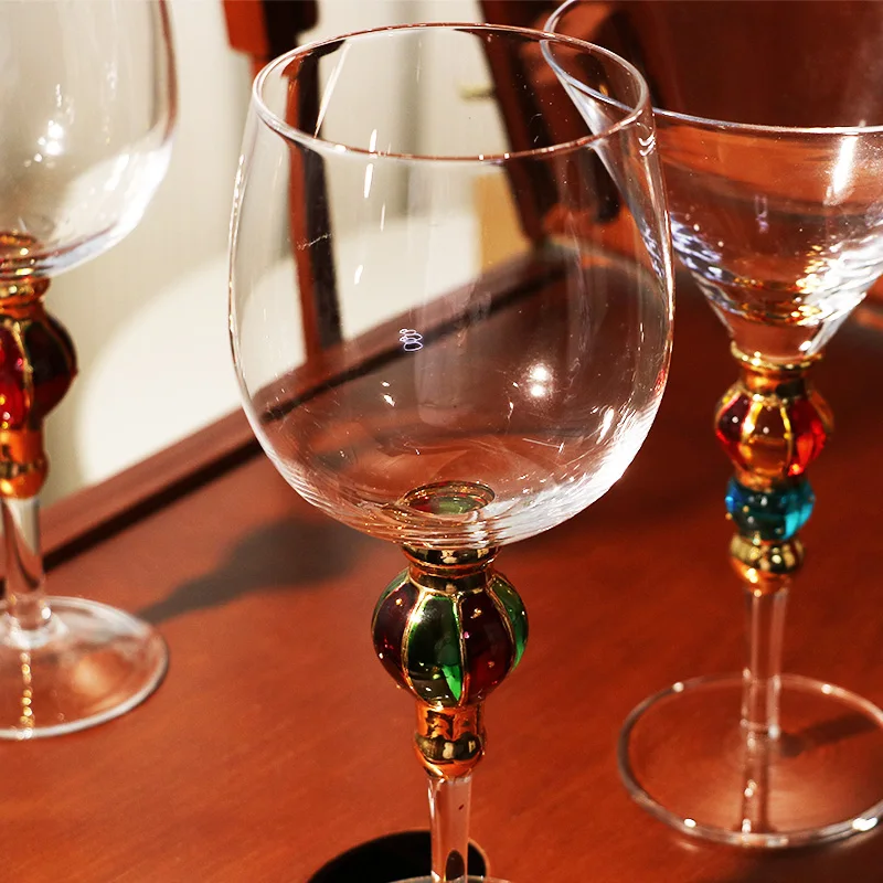 Cocktail Glasses Champagne Flute Reusable Handmade Colored Beaded Creative Vintage Luxury Crystal Wine Glasses