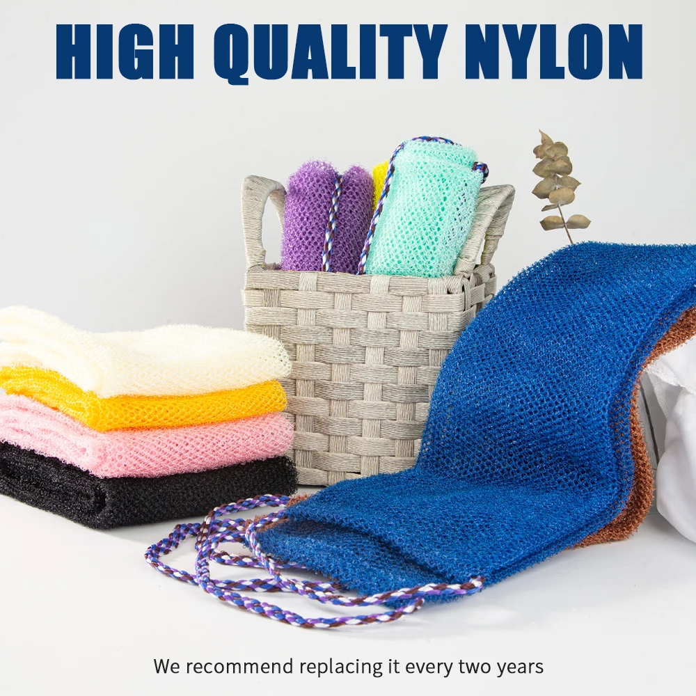 Popular In Ghana Nylon Back Scrubber African Net Washcloth High Quality African Exfoliating Net Bath Body Sponge With Handle