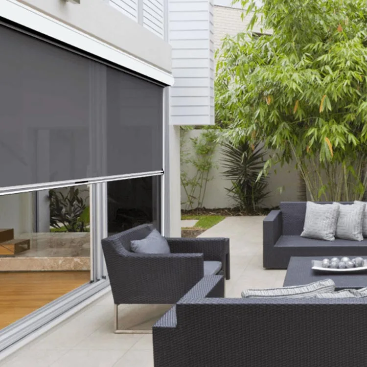 Motorized Manual Waterproof Outdoor Zip Track Roller Blind Windproof Screen Double Layer