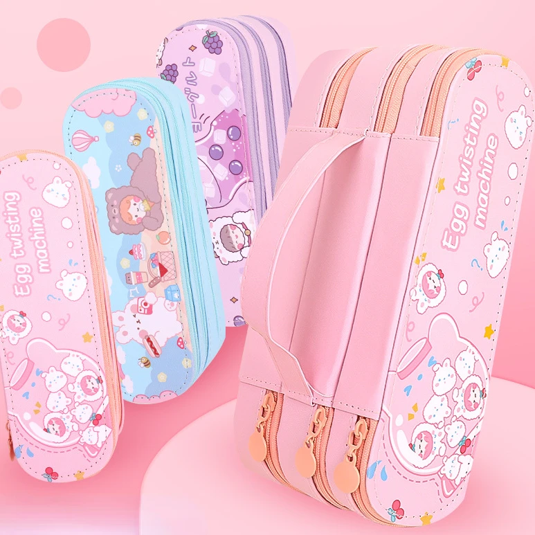 Big Capacity Custom Kids School Girls 3D Stand up Pen Holder Bag Cute Silicone Pencil Case With Animal Face