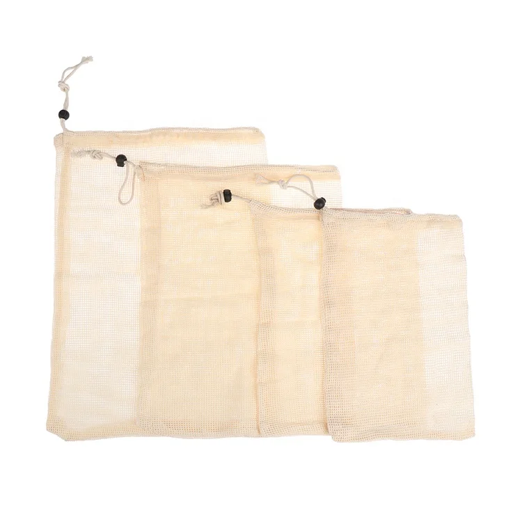 Produce Supermarket Shopping Tote Reusable Cotton Mesh Bag For Vegetable Fruit