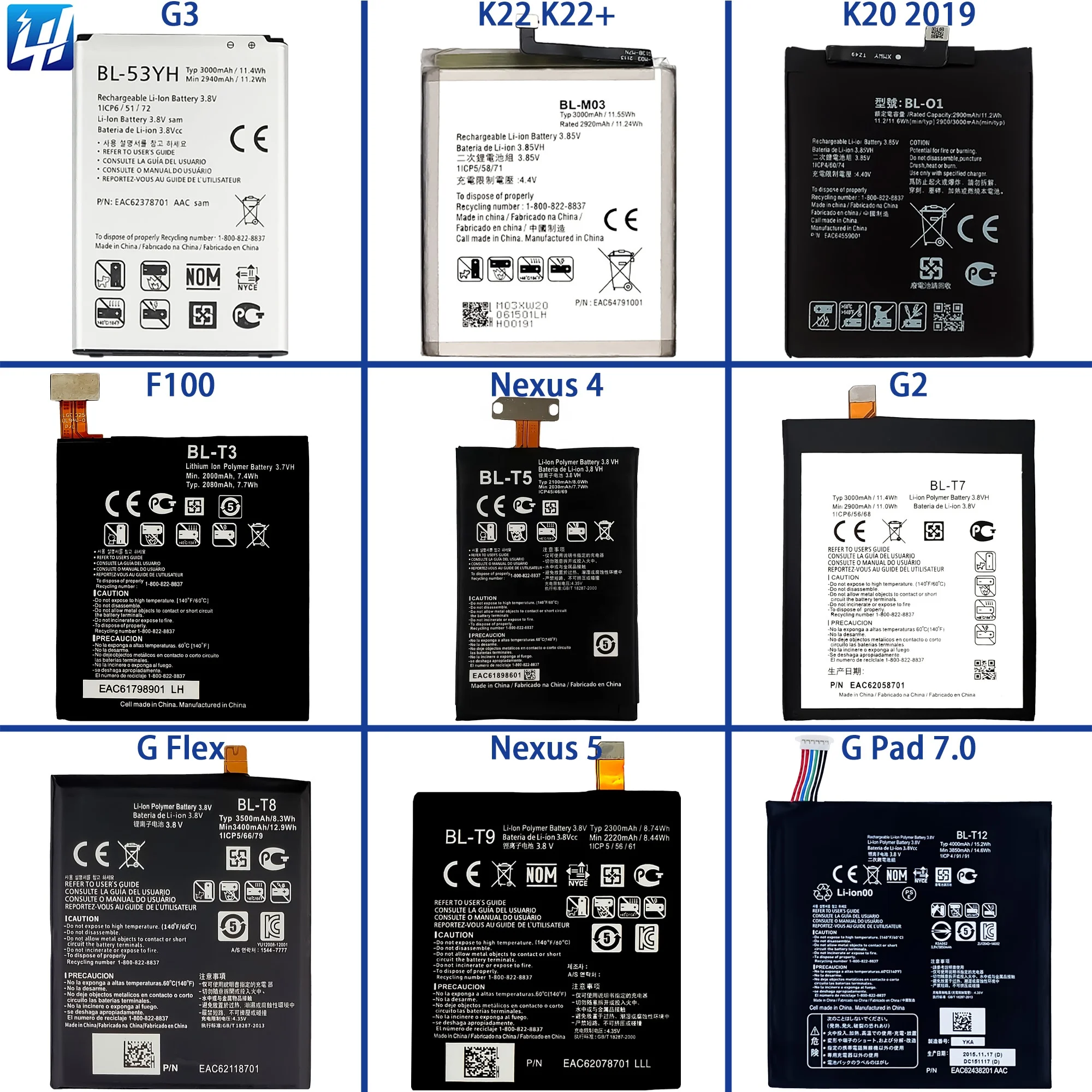 OEM Factory Shop G1 G2 G5 K7 K10 K20 K22 K41 K61 K41S Pixel 2 XL Full range of phone battery for LG Nexus 4 LongHe