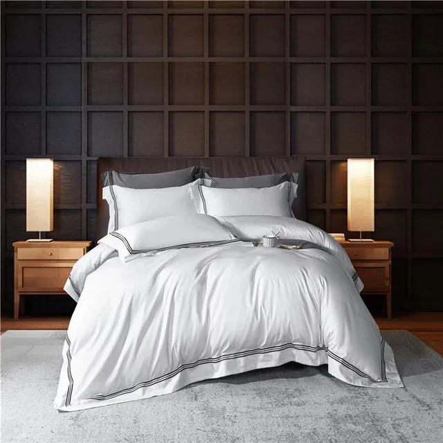 high quality Lovely style 100% Cotton White Satin Plain embroidery bed sheet