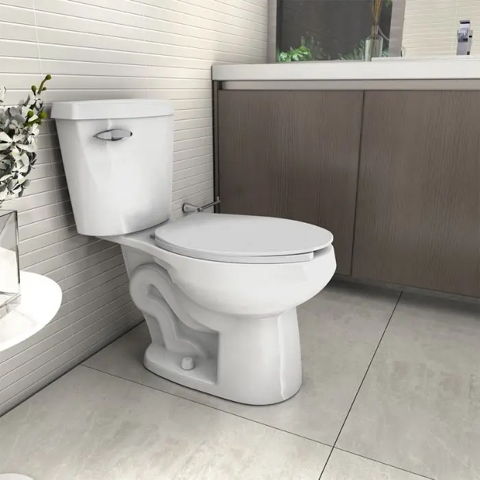 Austral Two Piece Elongated Toilet WC With Lever 1.28 GPF For Reduced Spaces Floor Coupling White Waste Removal Water Efficiency