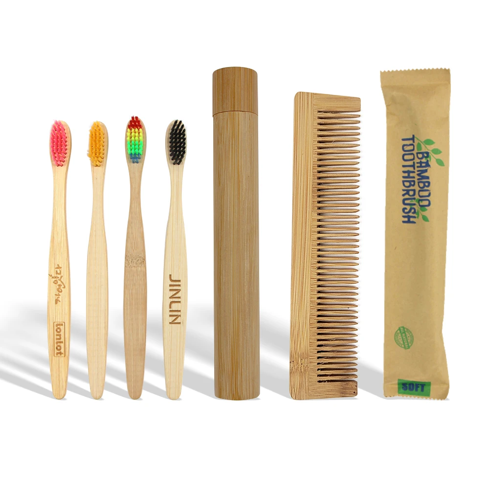 Disposable Hotel Amenities Customized Logo Teeth Brush Bpa Free Eco Friendly Comb Set Bamboo Toothbrush Kit With Private Label