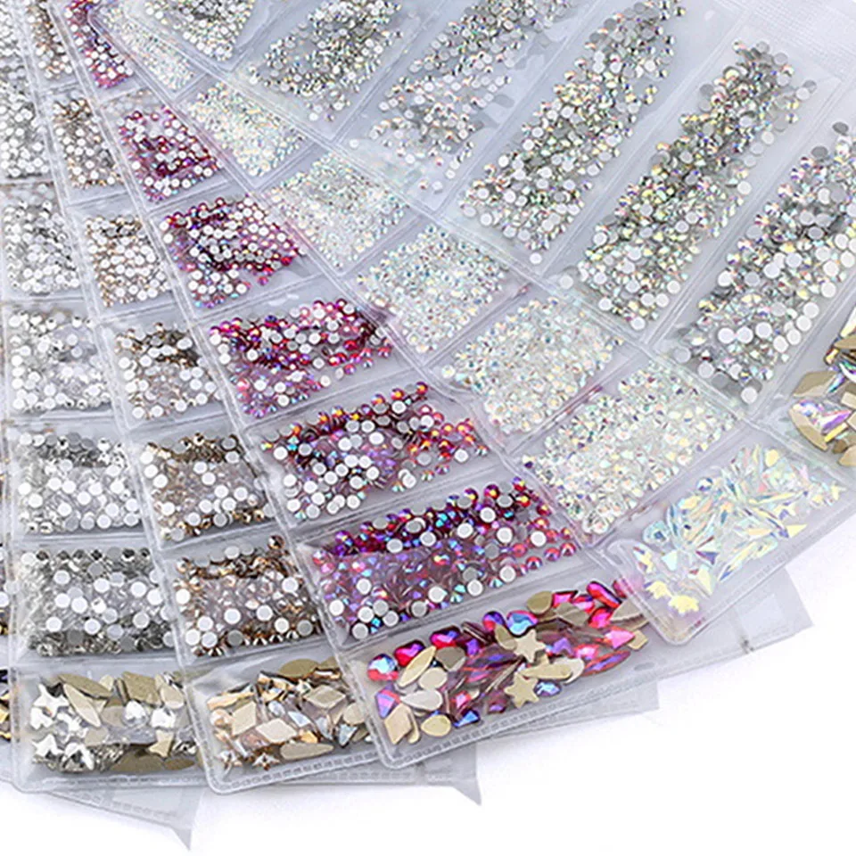Best Sale Nail Mixed Multi Sized Boxed Rhinestones None Hot Fixed Flatback Crystals Nail Accessories