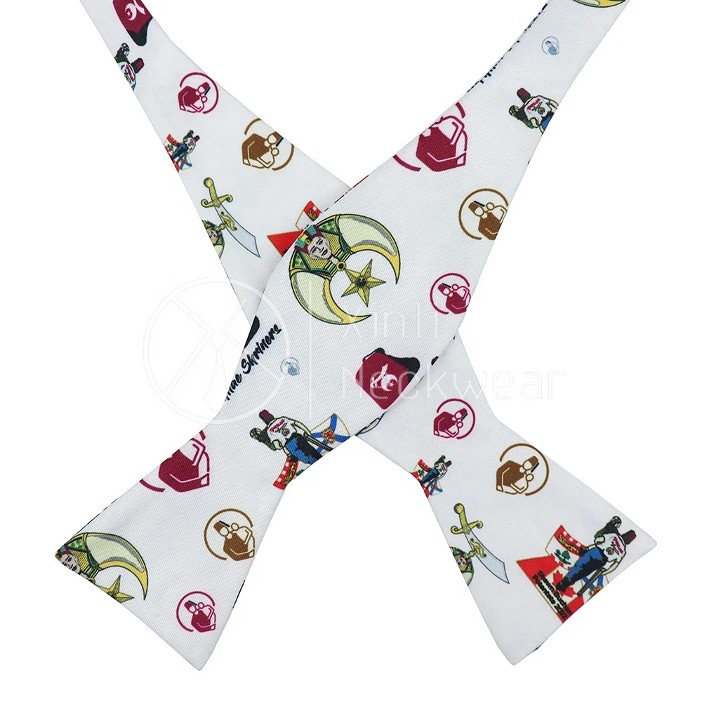 Оптовая продажа, мужской белый масонский штурмовый мультяшный узор, регулируемый съемный предварительно завязанный Галстук-бабочка из полиэстера с принтом