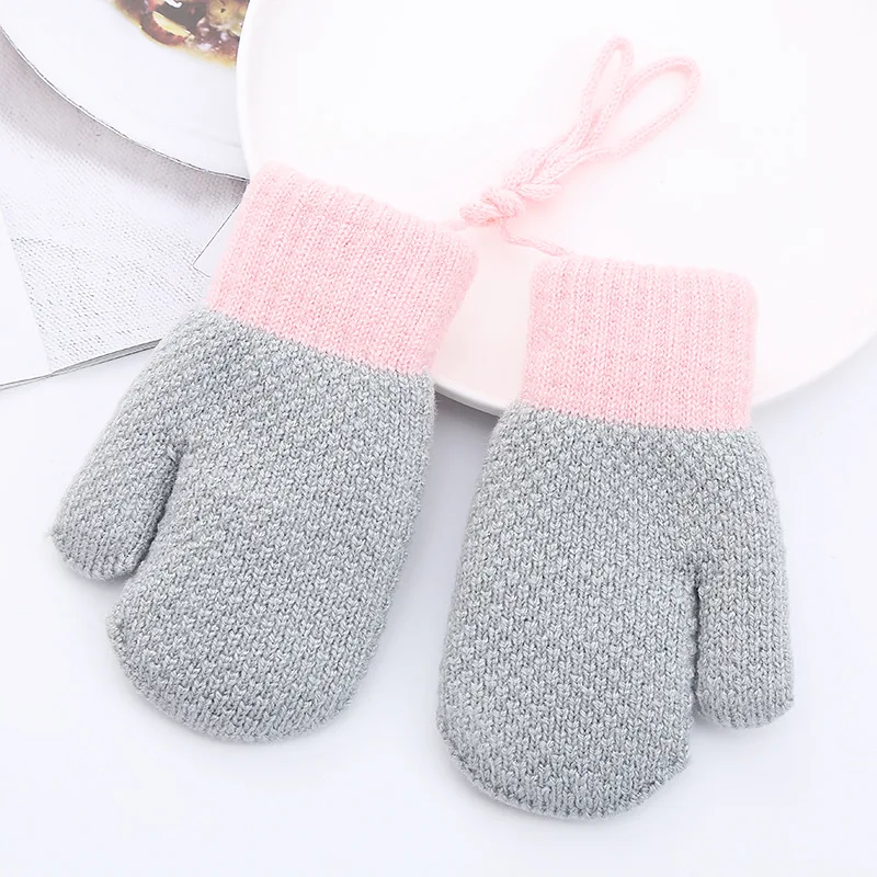 Solid Kids Winter Gloves Children Cold Weather Warm Stretchy Gloves Boys Girls Knit Gloves-0 to 3 years