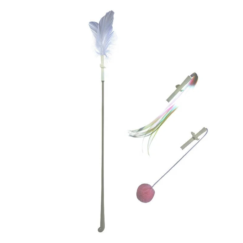 
2021 New Replaceable Head Funny Interactive Cat Stick Toy Feather High Elasticity Cat Teaser Stick 