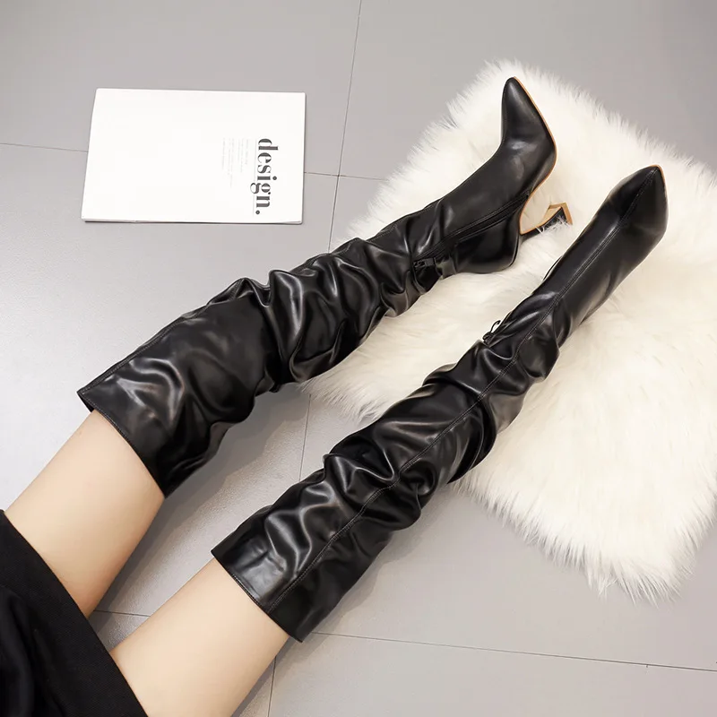 2021 winter new boots women stiletto pointed white high heels knee-to-the-knee slimming boots 35-42