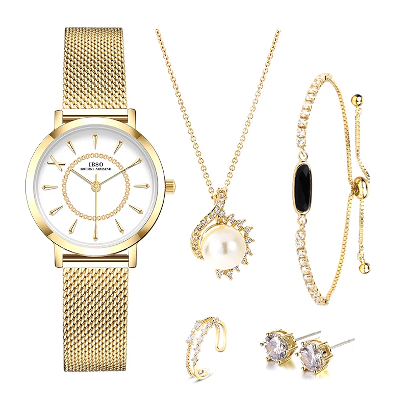 IBSO Luxury Green Watch Set Gift For Women Luxury Elegant Waterproof Quartz Watches 3ATM Waterproof