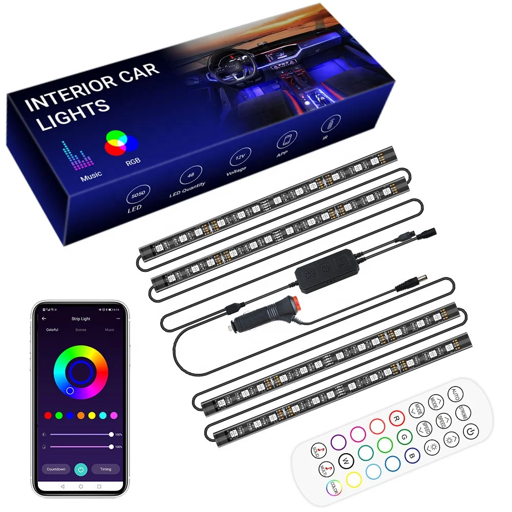 
BLE App Control RGB Car LED Strip light Ambient Light Car Interior Atmosphere Lights For Car Decoration 