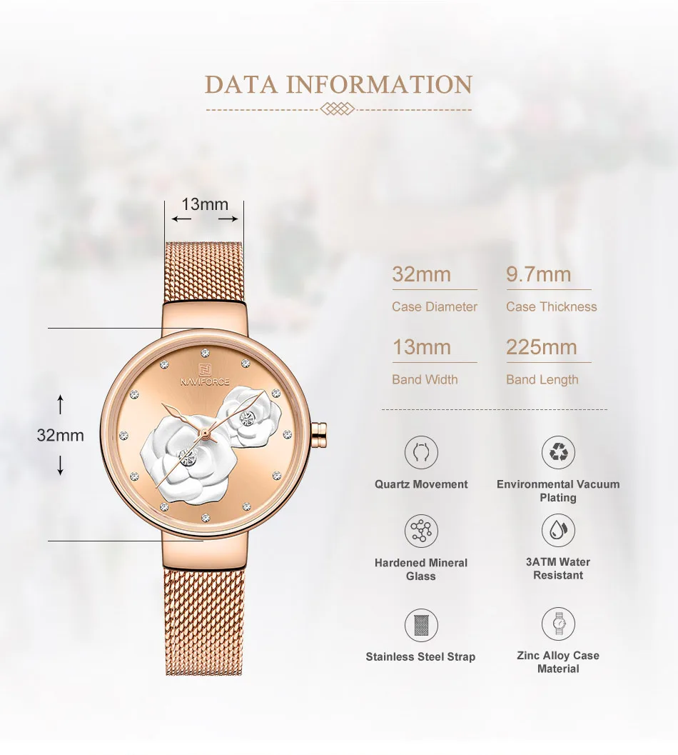 New NAVIFORCE 5013 women watches Quartz Ladies Stainless Steel Mesh Flower for Gift Watch 2020 reloj mujer
