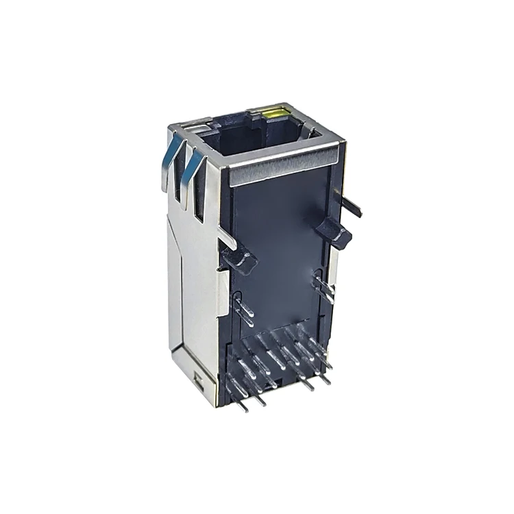 DGKYD411Q199DF5A1DP 6U RJ45 Network Connector Single Port POE+ Filter With Light Strip Shield PBT 12PIN